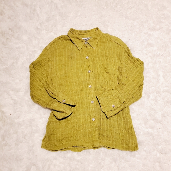 Chico's Design Green Linen Button Down - Picture 1 of 4